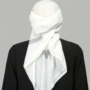 White Muslim Shemagh Scarf with Design
