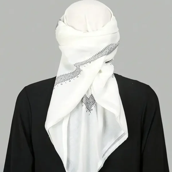 White Muslim Shemagh Scarf with Design